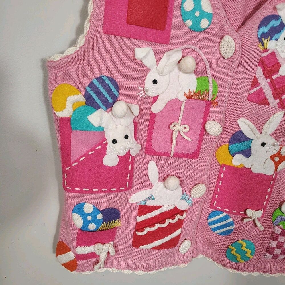 Michael Simon Womens Easter Bunny Sweater Vest Size S Egg Novelty Kitsch Spring - Picture 5 of 13